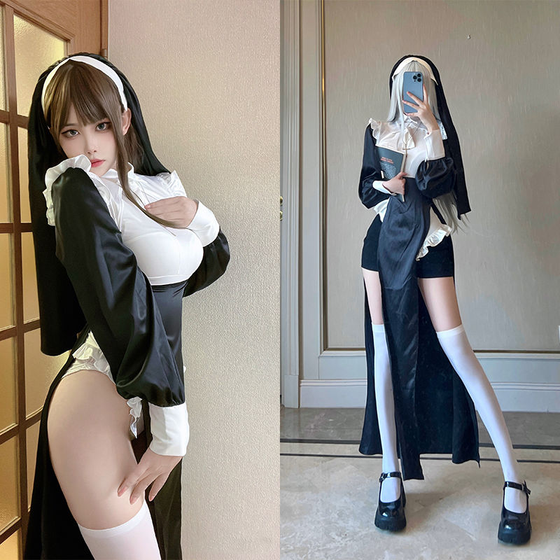 【10点セット】コスプレ シスター服cos服制服セクシーシスターハイウエスト開叉シスター服321