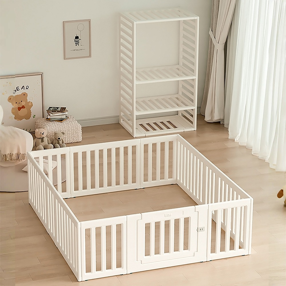 ベビーサークル 内径180*200cm 変形可能 収納棚へ変身可能 扉付き ベビーゲート ベビーフェンス プレイヤード 簡単組立 柵 キッズ【内径180*200cm】