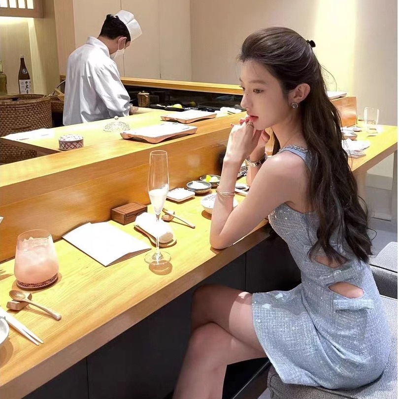 高級感 お嬢様 ラインストーン付き ベスト ワンピース