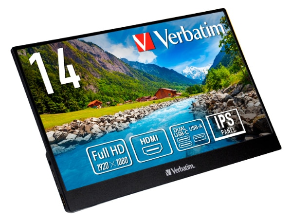 Verbatimバーベイタム モバイル液晶ディスプレイ(14型/IPS/FullHD 1920×1080/60Hz/6ms/HDMI/USB Type-C/2年保証)(ブラック) 49590PM1