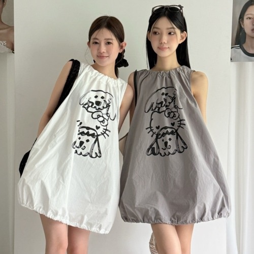 カジュアルプリントKTノースリーブフレアベストワンピース