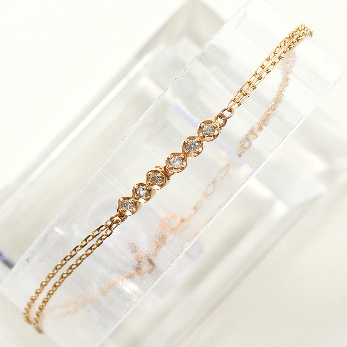 K10 10金 PG ピンクゴールド ブレスレット ダイヤモンド 0.08ct 総重量約1.1g 約20cm ジュエリー 中古