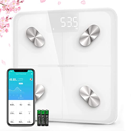 Etekcity 体重計 スマホ連動 体組成計 13項目測定可能 専用アプリ データ自動グラフ化 Bluetooth対応 薄型(日本語対応専用APP)ホワイト