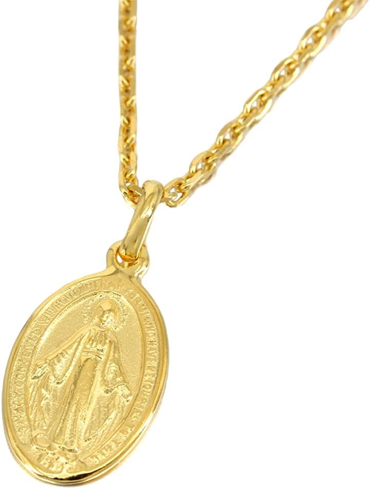 24K ネックレス ゴールド コーティング マリア コイン シルバー 925 メダイ 金 チェーン チョーカー メンズ( ゴールド)