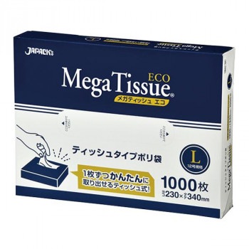 ジャパックス BOXポリ袋メガティッシュ L 無着色 1000枚×12箱 BH12