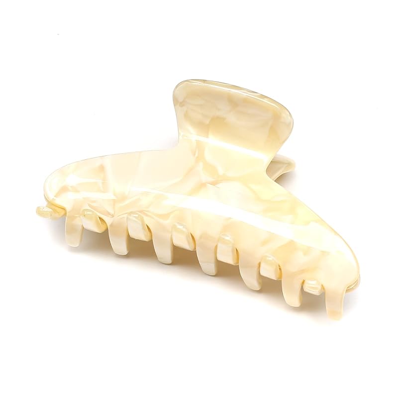 QinGoo 中くらい ヘアクリップ ベージュ 髪留め クリップ バンスクリップ しっかりとまる ヘアアクセサリー 可愛い 大人 韓国 レディース 1本(8.5cm*4.8cm,Cream)