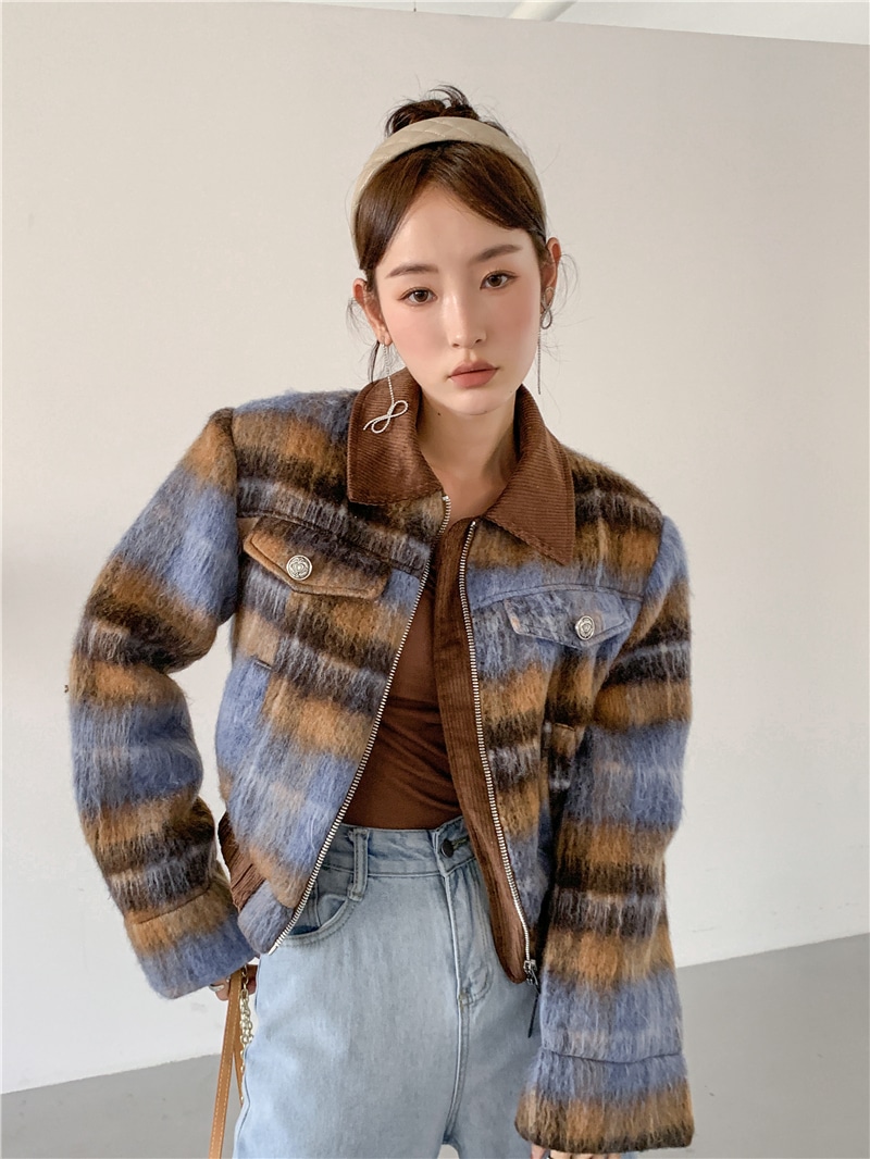 チェック柄ジャケット アウター コート ジャケット レディース チェック柄 秋冬 ミドル丈 ショート丈 アメカジ カジュアルストリート a4475