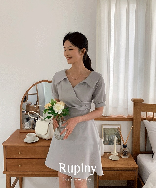 [ルピニ] ブリアン オープン カラー ラップ シャーリング ワンピース 3col