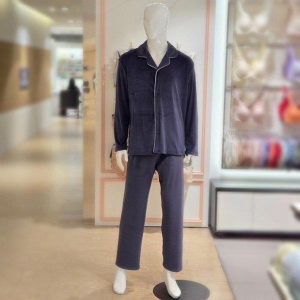 AKプンダン店 ミンク極細糸 ソリッド 男性パジャマ MP8876A-NAVY