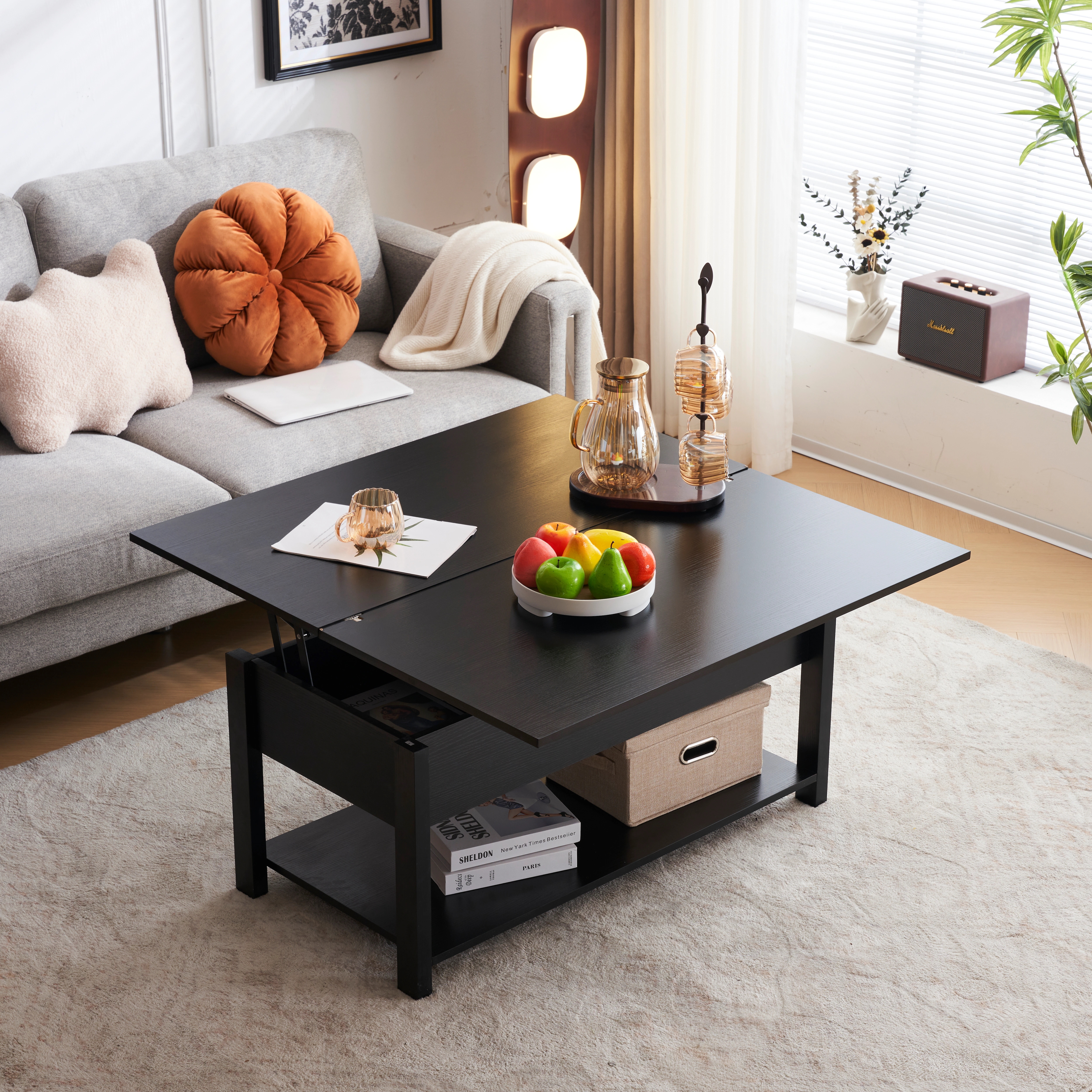 【国内倉庫在庫急速出荷】ローテーブル 折り畳み式天板 収納付き センターテーブル 天板昇降式 天板2倍展開可能 大容量収納 簡単開閉 昇降式 収納テーブル おしゃれ コンパクト 幅100A