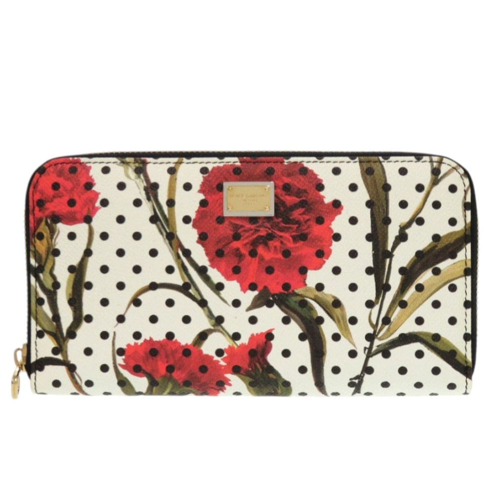 新品同様 ドルチェアンドガッバーナ 花柄 ドット BI0473 AP352 8R869 長財布 レザー アイボリー 0701【中古】DOLCE&GABBANA レディース