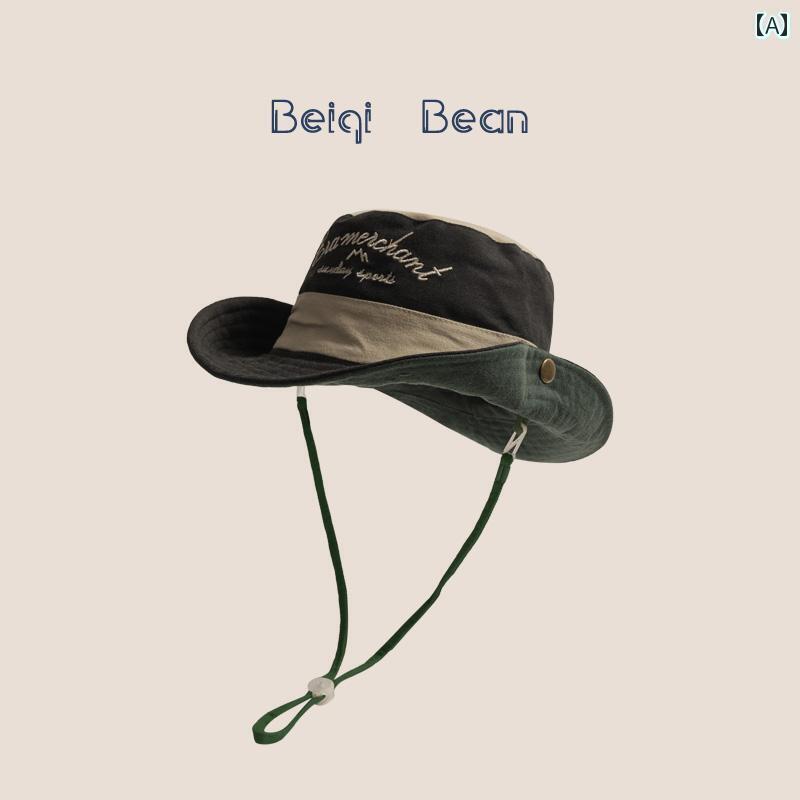 キッズ アウトドア ハット 登山 ハイキング 釣り キャンプ アメリカン レトロ デニム カラー ブロック 刺繍 文字 子供 フィッシャーマン ハット 親子 つば広 日よけ 帽子 女性