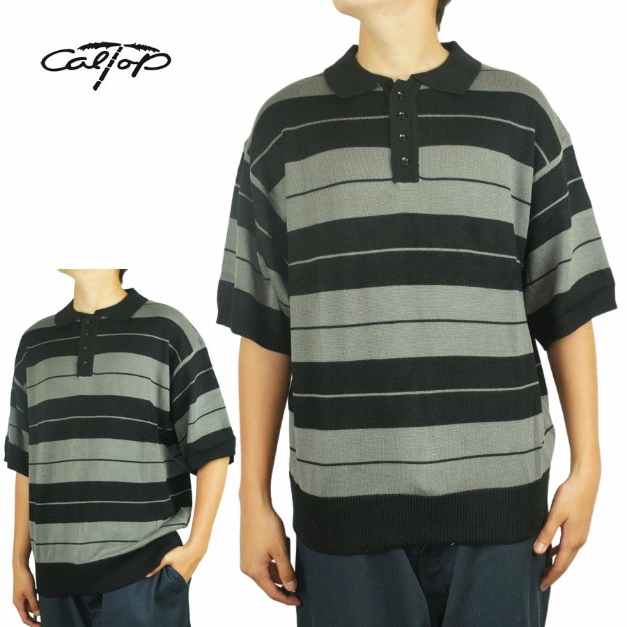 CALTOP キャルトップ カルトップメンズ ニット ポロシャツ999 KNIT SS TOP CHARLIE BROWNチャーリーブラウンBLACK/CHAR半袖シャツ