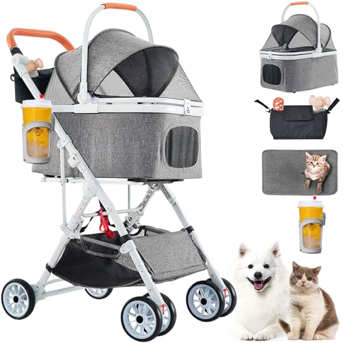 ペットカート 分離型 折りたたみ ペットバギー アルミ軽量 3WAYモデル 多機能 犬用カート 猫 カート ドリンクホルダー付き/買い物かご/交換用クッション付き 耐荷重25KG 4輪 前輪360回転