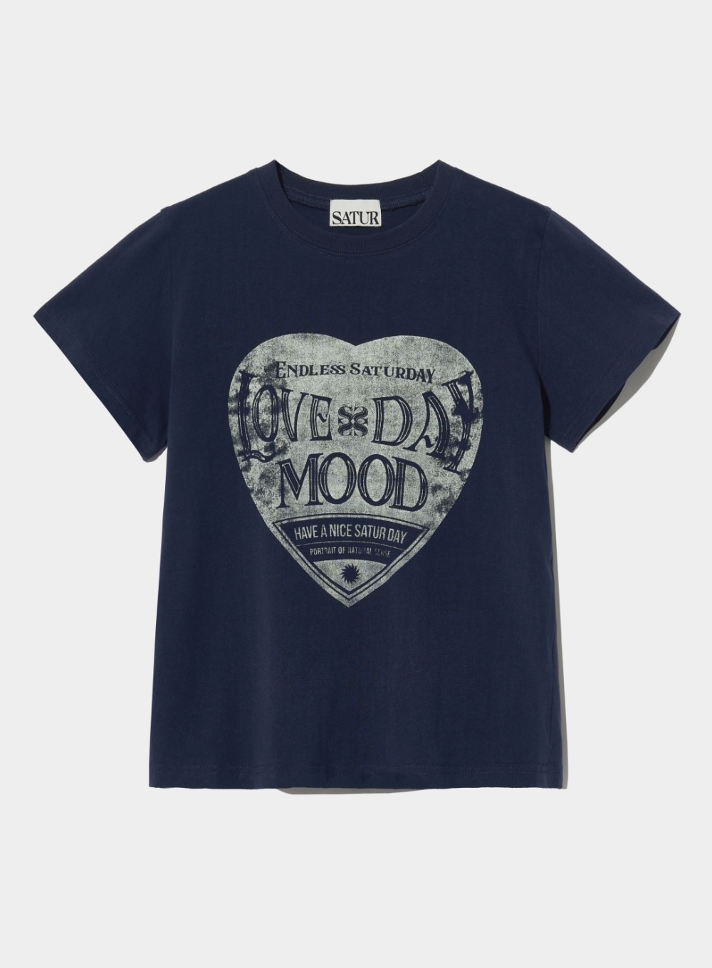 【SATUR】 (W) SATURDAY RETRO MOOD GRAPHIC T-SHIRTS : NAVY CREAM