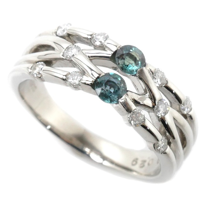 Pt900プラチナ リング指輪 ダイヤモンド0.29ct アレキサンドライト0.31ct 14号 7.6g 中古 美品