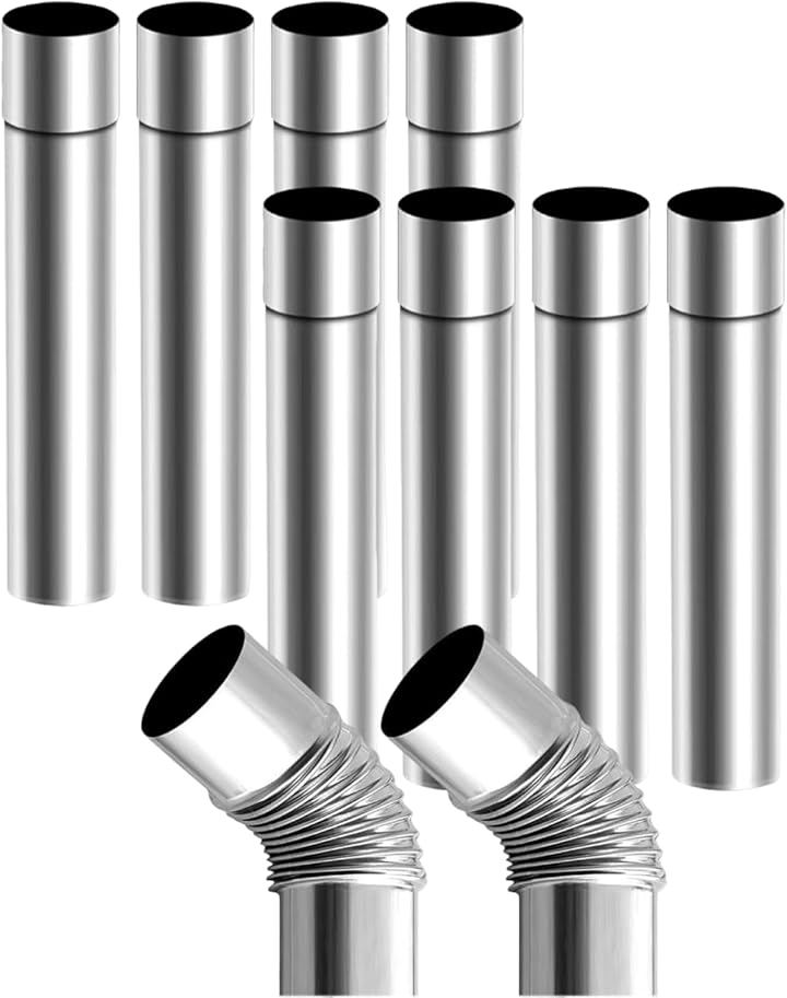 薪ストーブ 煙突 ステレスパイプ セット キャンプ 曲げ ジョイント 汎用 (シルバー 45度， 10)