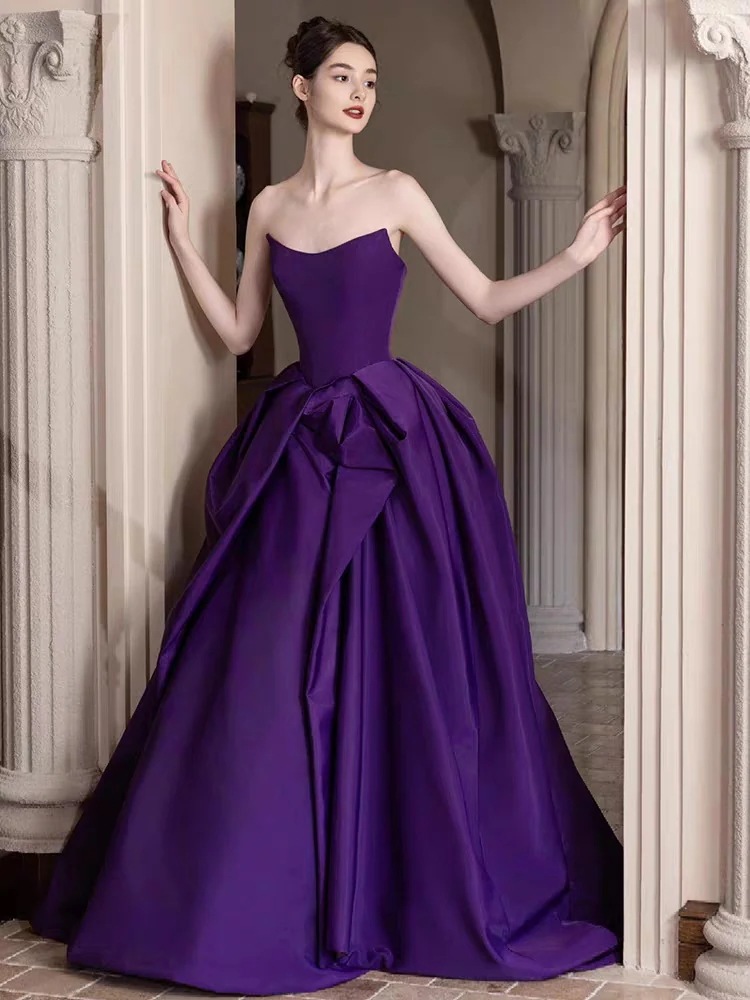 ウェディングドレス 韓国ファッション パープル パーティードレス 花嫁ロングドレス 結婚式 二次会 エレガント お呼ばれ 挙式 簡約 姫系発表会 コンサート パーティー