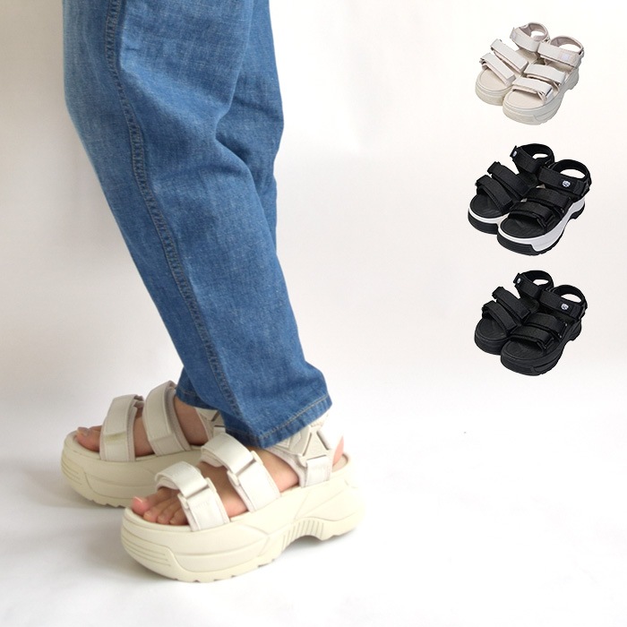シャカ サンダル BUNGY CHUNKY ネオバンジーチャンキー レディース 春 夏 秋 ポリエステル 厚底 23cm 24cm ブラック アイボリー 黒 白 SK