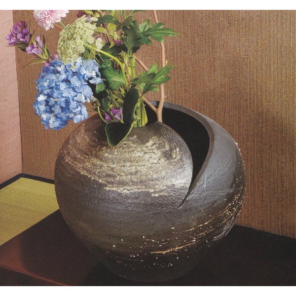 刷毛目丸花瓶 12号　（信楽焼き・花瓶・花入れ・花器・壺・壷・一輪挿し・フラワーベース・B009-05)