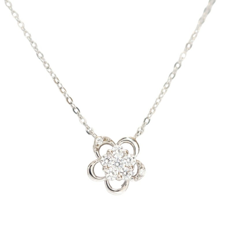 リボン済＆紙袋 4c ネックレス 正規品 レディース フラワーモチーフネックレス ペンダント 4度 アクセサリー ジュエリー キュービックジルコニア シルバー素材 祝い 喜ばれるギフト