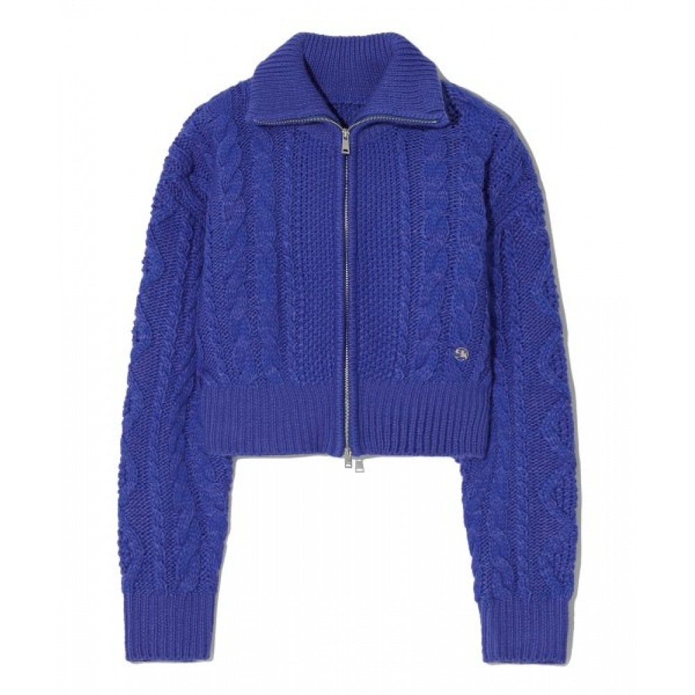 CODEGY (女性) ウェーブロゴケーブルクロップニットジップアップ_ブルー