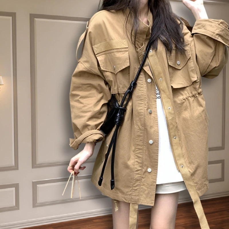 春服トレンチコートレディーススプリングコートショート丈ミリタリー秋春コート20