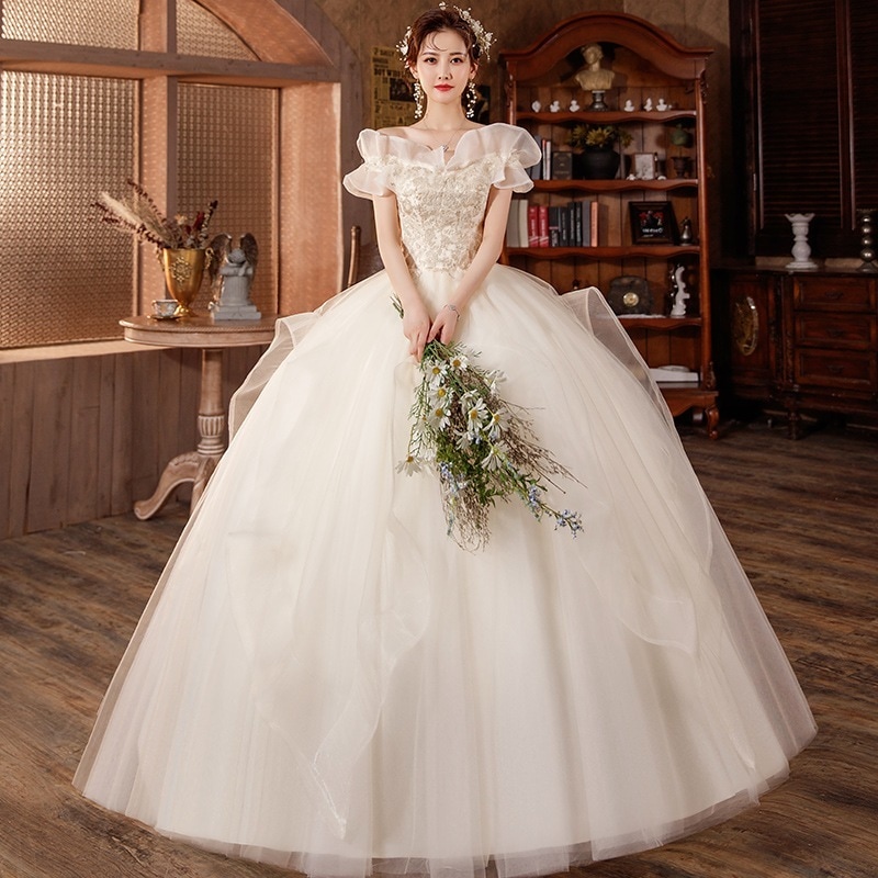 ワンショルダーメインウェディングドレス 2025 ブライダルメイン ガーゼ シン プチミモレ丈 ハイウエスト 妊婦 お出かけベール