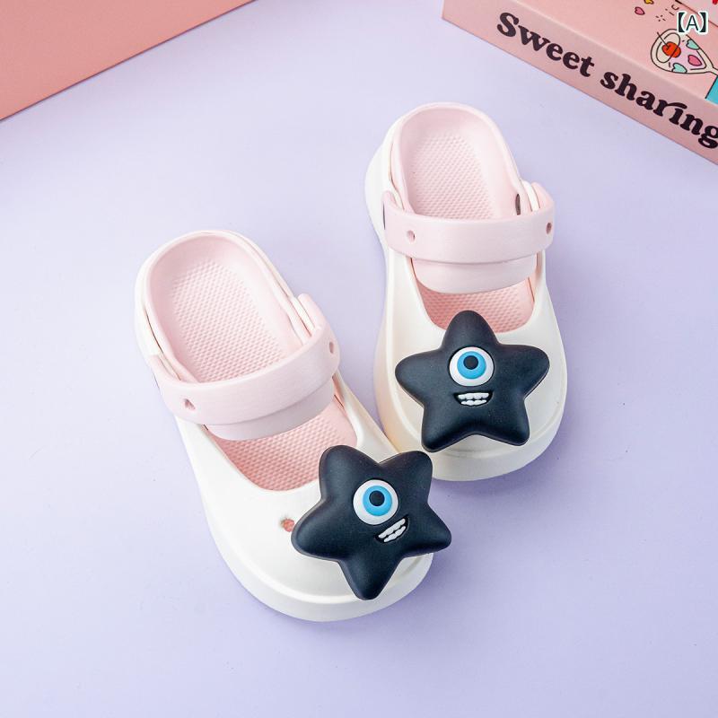 穴あきサンダル 女の子 かわいい 片目 ヒトデ モチーフ ラウンドトゥ ローカット EVA素材 ソフトソール メアリージェーン 普段使い 夏 白 ピンク 紫 カジュアル