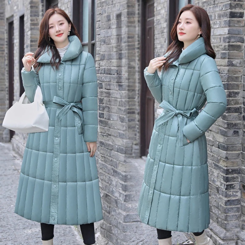 膝上ロング光沢のあるルーズダウンジャケットヨーロッパとアメリカのミッドレングス24のフード付きジャケット 5,227円