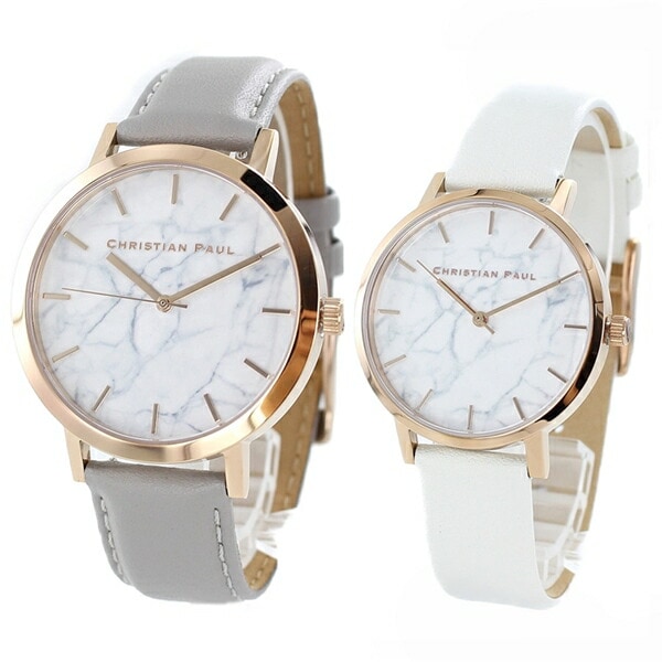 クリスチャンポール 腕時計 手表 ペア カップル 夫婦 結婚祝い ペアウォッチ メンズ レディース 大理石柄 グレー ホワイト レザー 誕生日プレゼント ポイント消化 19,350円