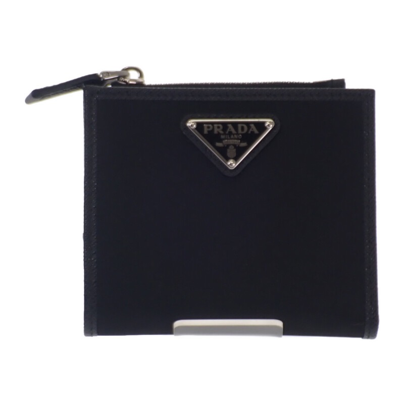 Re-Nylon カードケース 2ML049_2DMH_F0002 二つ折り財布 サフィアーノ ブラック 黒 シルバー金具 メンズ【Aランク】