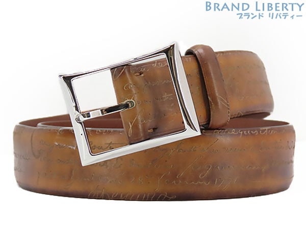 美品ベルルッティカリグラフィスクリットクラシックレザーベルトブラウンヴェネチアレザー