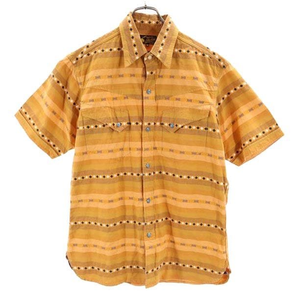 東洋エンタープライス ボーダー柄 半袖 ウエスタンシャツ M オレンジ系 メンズ