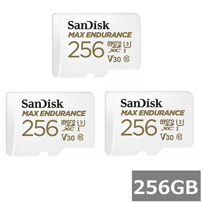 【3セット】 サンディスク マイクロSD MicroSDXC SDSQQVR-256G-GN6IA MAX ENDURANCE 256GB アダプター付 Sandisk マイクロSDXCカード