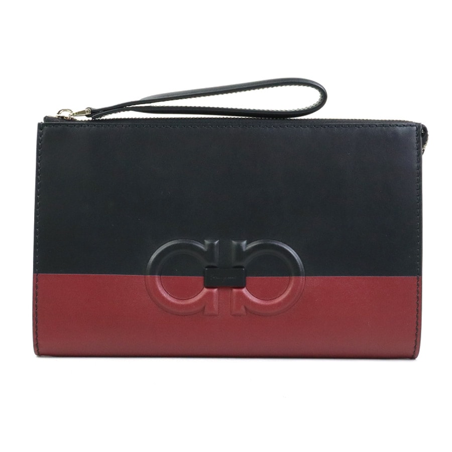 サルヴァトーレフェラガモ Salvatore Ferragamo クラッチバッグ ガンチーニ レザー ブラック×ダークレッド ユニセックス r10655a