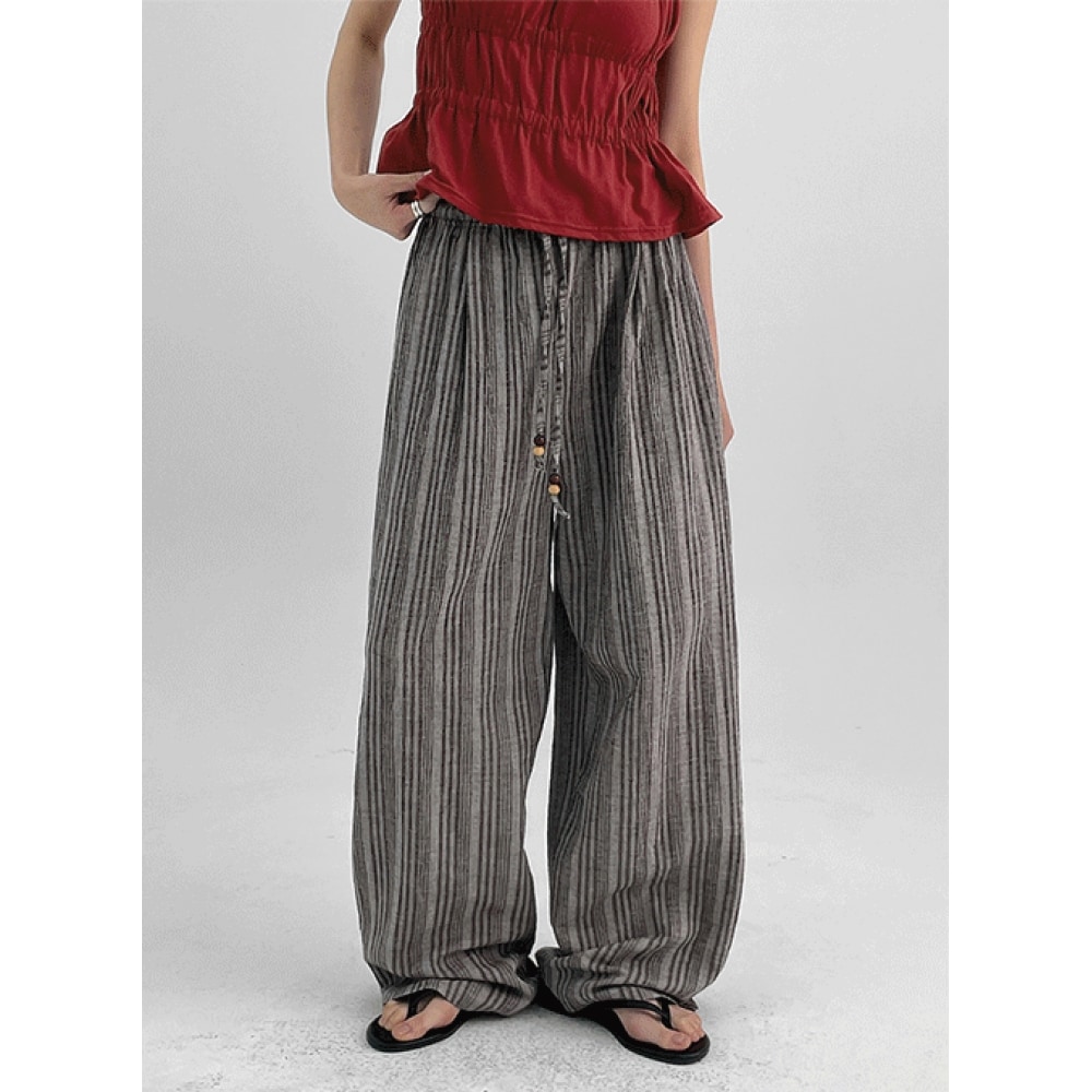 ブラックアップ テンマ サマー ストライプ ワイド バンディングパンツ