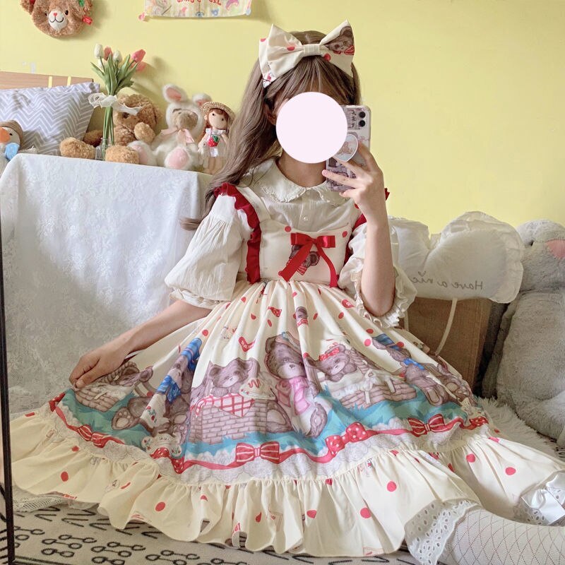 オリジナルデザインのロリータベアランドドレスかわいいJSK 二次元 ホルタードレス ハロウィン メイド服 文化祭