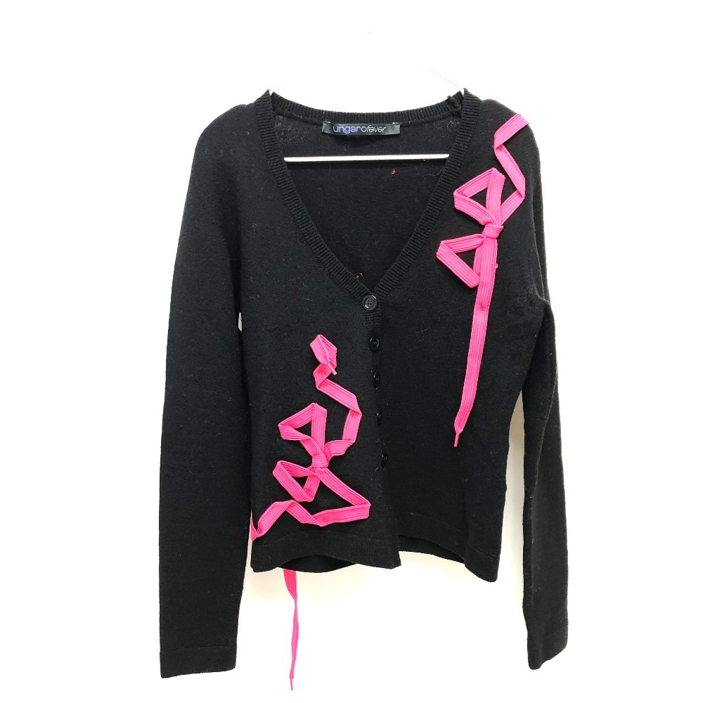 emanuel ungaro ウンガロ カーディガン リボンモチーフ アパレル トップス セーター アウター ウール ブラック