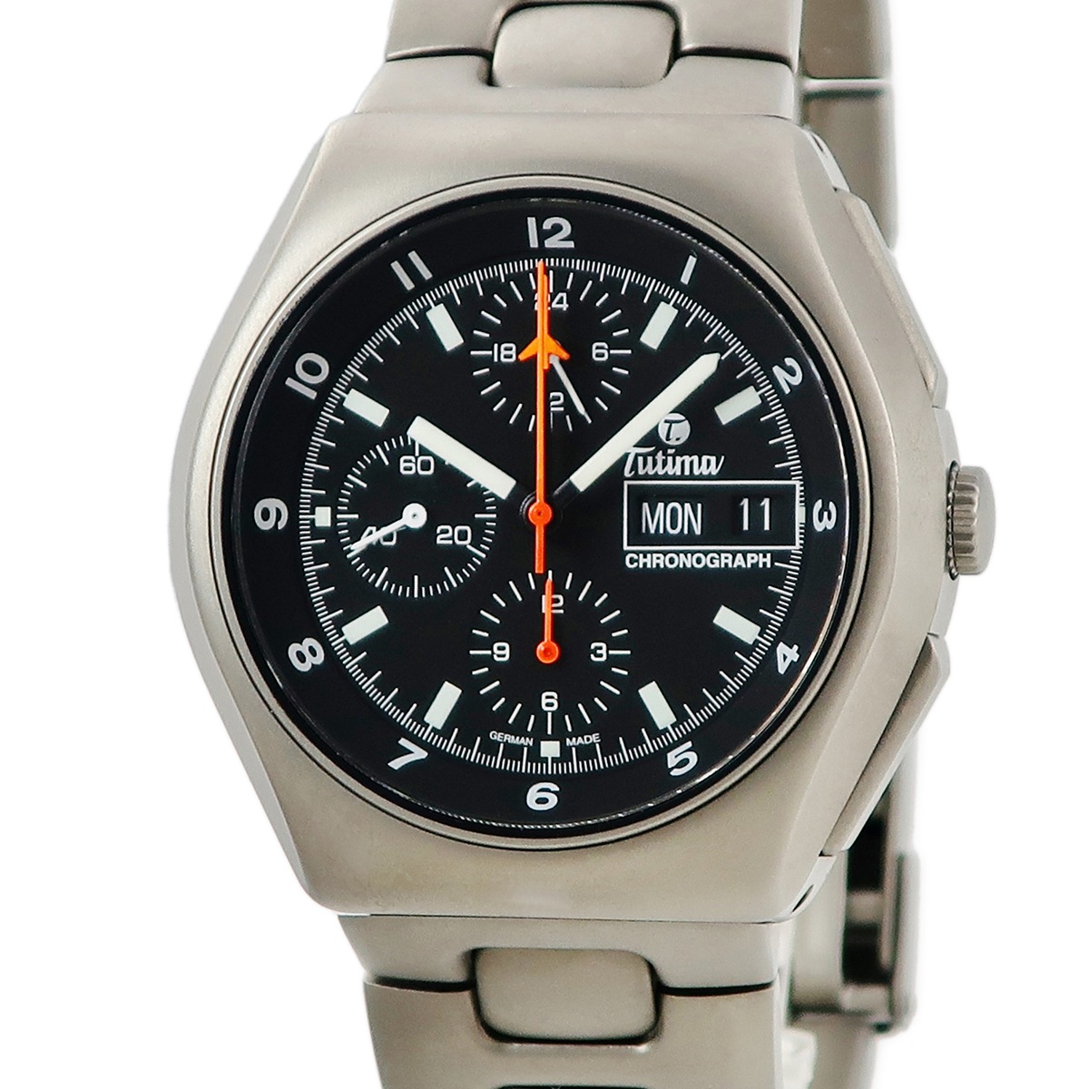 ミリタリー クロノグラフ T 760-02 自動巻き メンズ ブラック オレンジ 3年保証