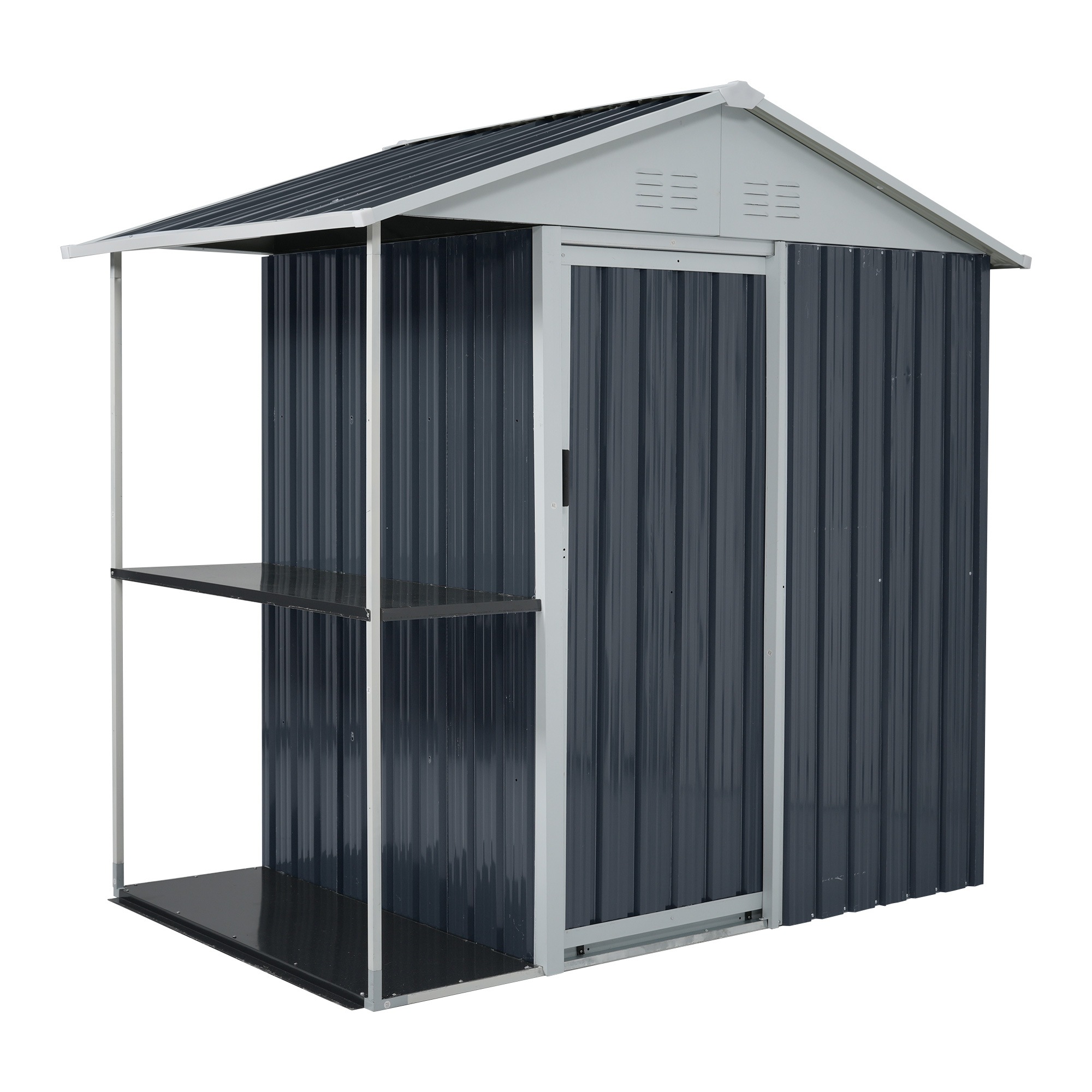 【当日出荷/156】【収納ラック付き】物置 屋外 スチール 倉庫 戸外収納庫 W193*D130*H189cm 物置き おしゃれ 大型 収納庫 屋外物置 防さび ベランダ 防水 ドア スチール物置 屋