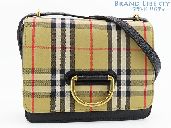 未使用バーバリーヴィンテージチェックDリング斜め掛けショルダーバッグショルダーポーチポシェットブラックベージュ
