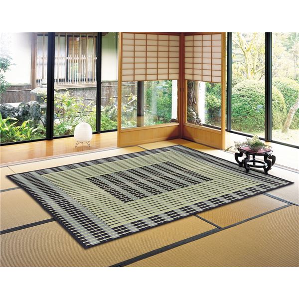 国産い草 ラグマット/絨毯 約191250cm ブルー 日本製 縁：綿100％ 築彩 ちくさい リビング ダイニング