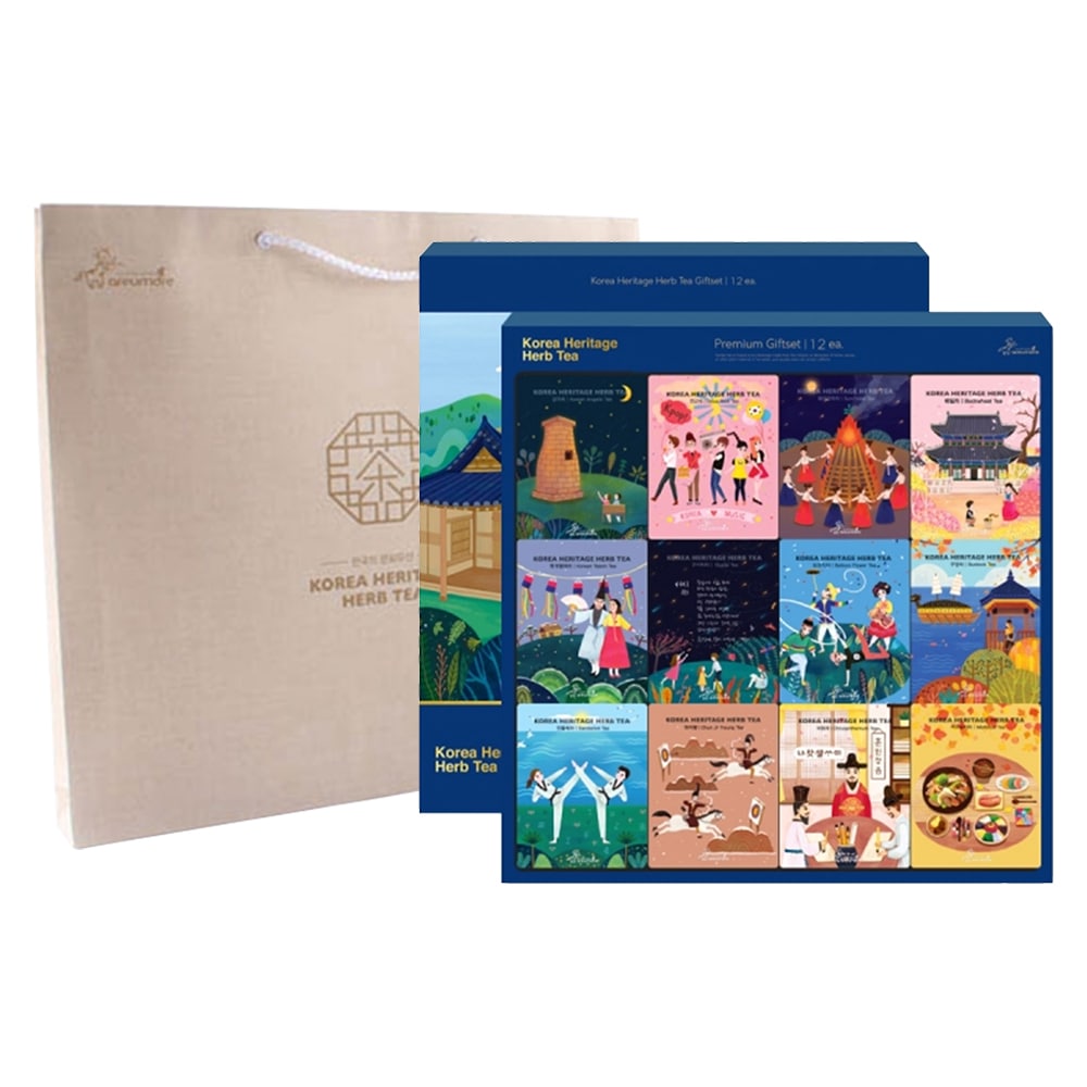 美しい韓国の伝統茶12種ギフトセット+ショッピングバッグ