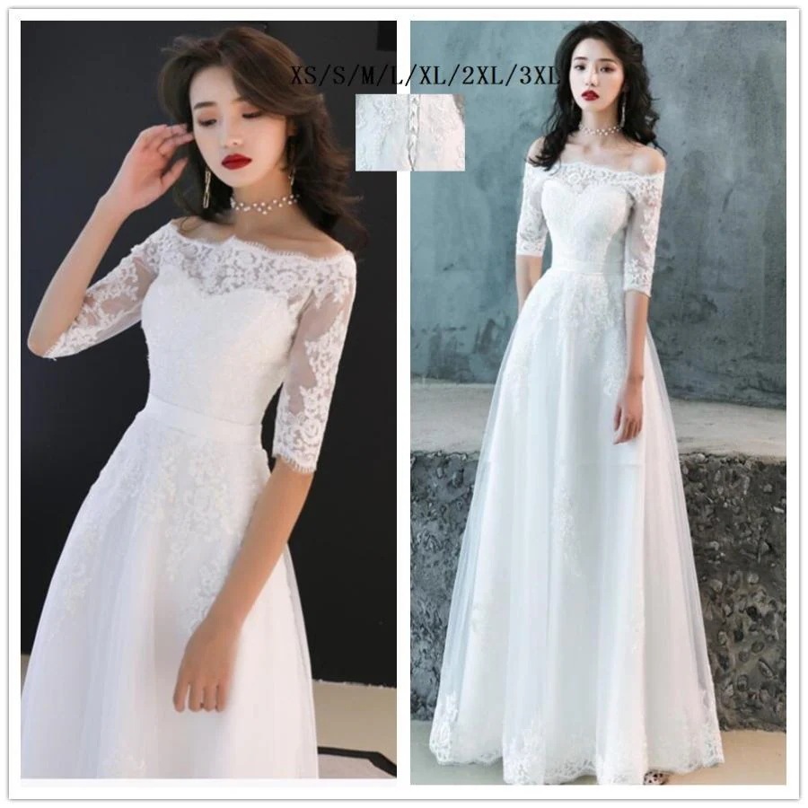 オフショルダー 袖あり ウエディングドレス ロングドレス パーディードレス 30代40代 ステージ衣装 オペラ声楽 成人式 花嫁 忘年会 結婚式 ピアノ 大きいサイズ-538