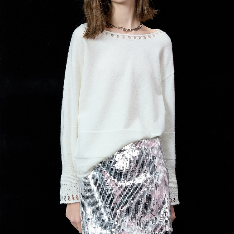 トップス セーター 長袖 ラウンドネック プルオーバー ミディアム丈 透かし編み かわいい 大人可愛い きれいめ シンプル 上品 レトロ おしゃれ かっこいい カジュアル こなれ感 個性的 主役級