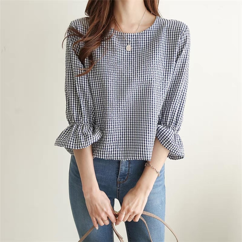 レディース トップス シャツ ブラウス プルオーバー 7分袖 フリル袖 Uネック ラウンドネック フェミニン フリル かわいい 大人可愛い きれいめ シンプル カジュアル おしゃれ レトロ こなれ感 5,502円