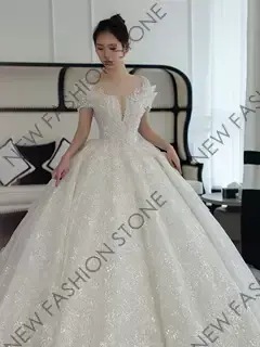 ワンショルダーウェディングドレス2024新作フレンチウェディングドレス-93