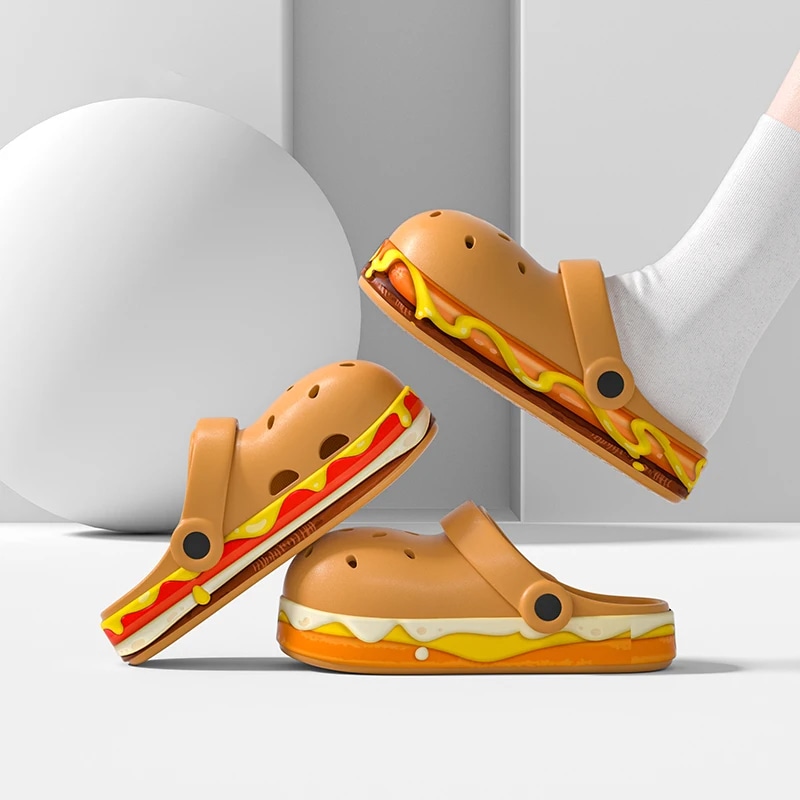 チーズバーガー EVAラバーサンダル モダンで斬新なデザイン 夏用スリッパ 耐久性 シューズ 原宿 ビジネス パーティー イベント アクセサリー ヒップホップ カジュアル