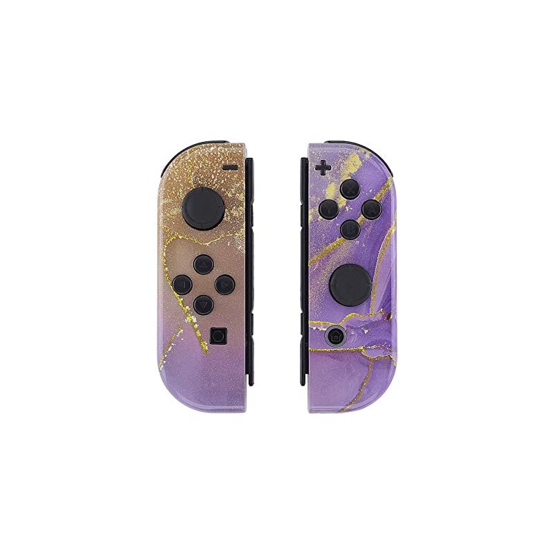 SwitchジョイコンとOLED用ハンドヘルドコントローラーハウジングケース【紫ゴールドマーブル】
